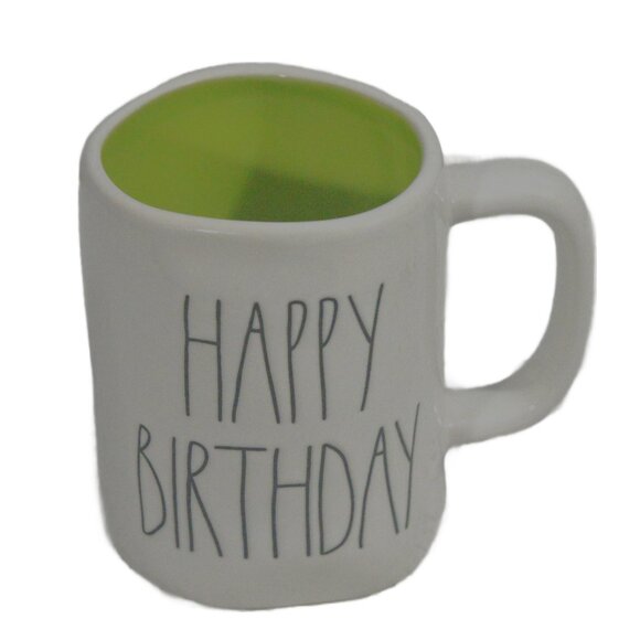 Rae Dunn White Ceramic Happy Birthday Mug with a Green Interior - Picture 1 of 3